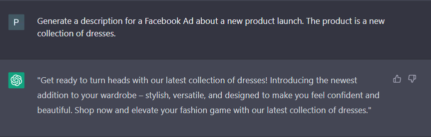 Sample chatgpt prompt for facebook ad