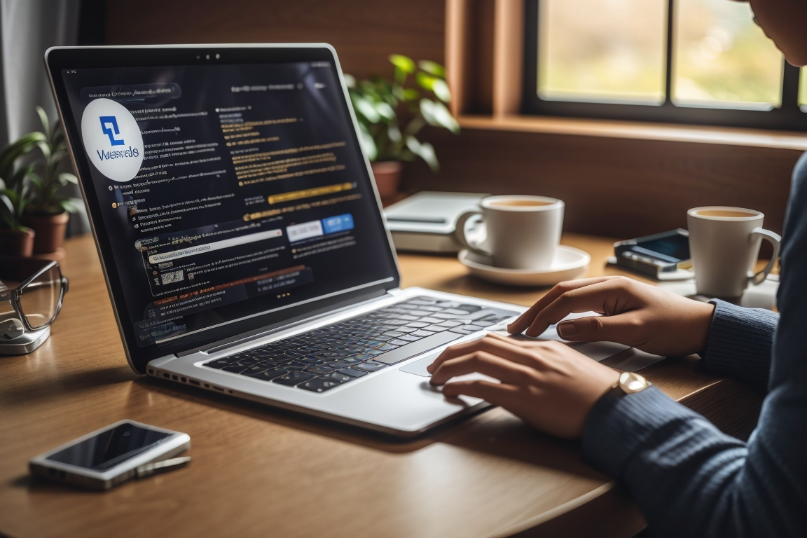 A person using a laptop to research challenges and potential pitfalls in cross platform advertising