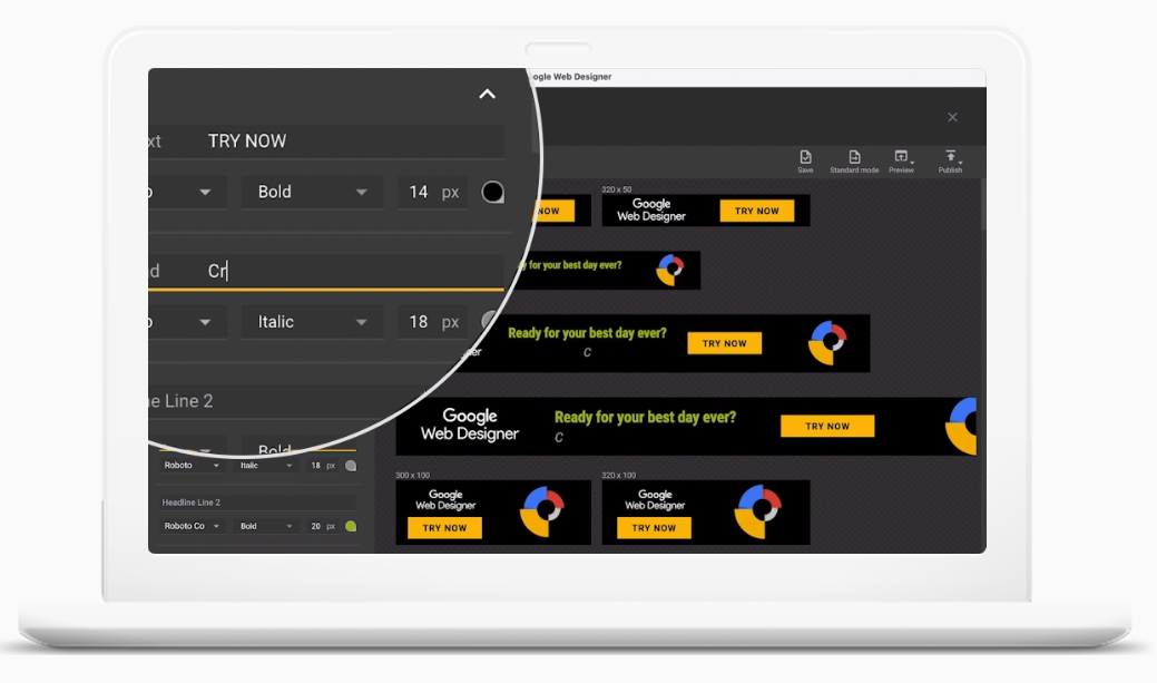 A person using a web designer to create a creative vision