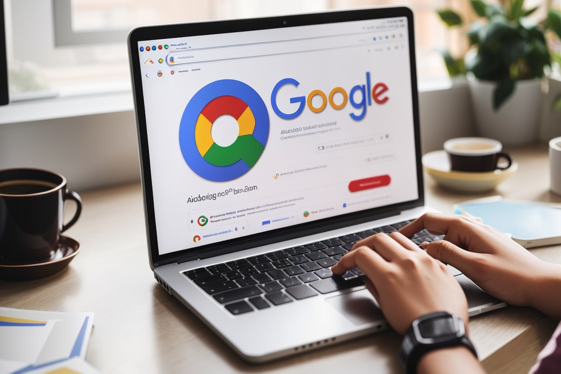 A person using a laptop to access Google Ads and target topics to expand their reach