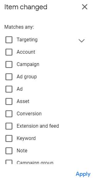 A graph showing different types of changes tracked by Google Ads Change History Tool