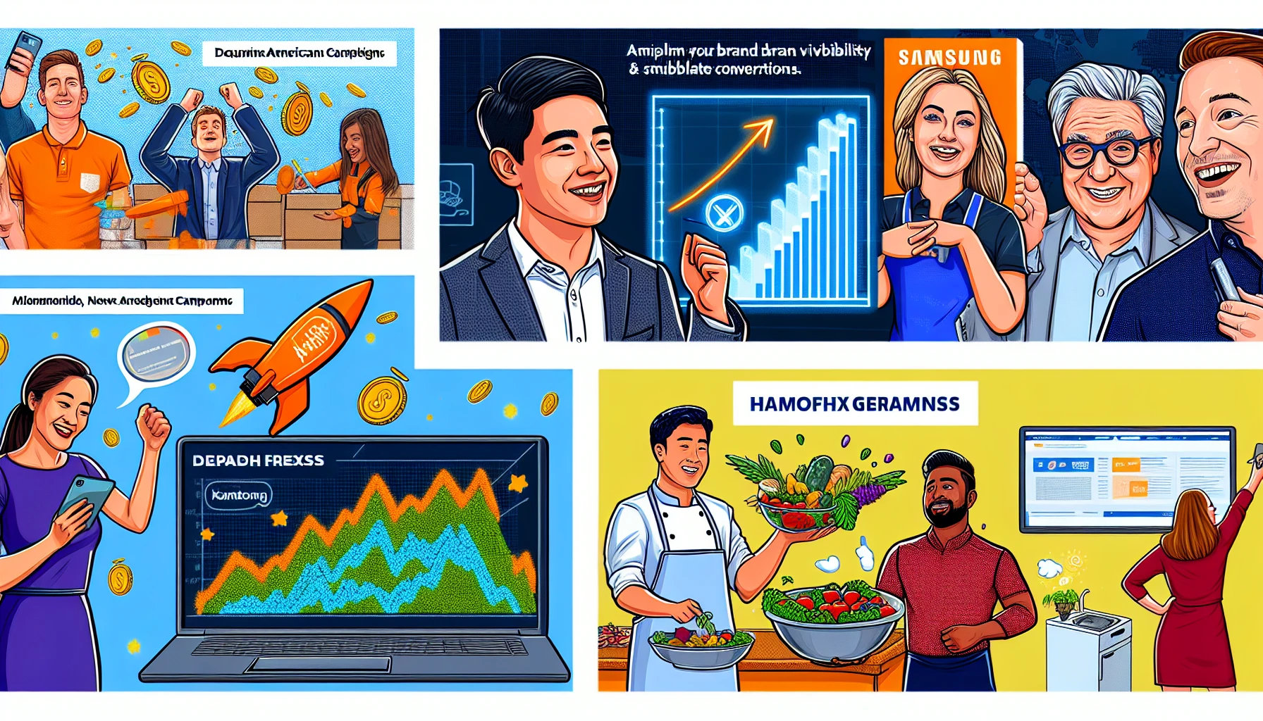 Image showcasing successful Demand Gen Campaigns for Naranja X, Samsung Germany, and HelloFresh