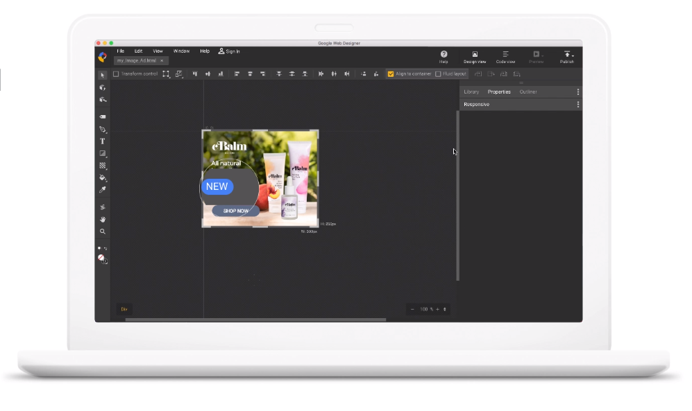 A laptop with Google Web Designer open