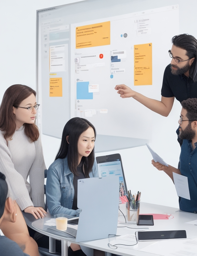 A group of people discussing user feedback and research for UX/UI design